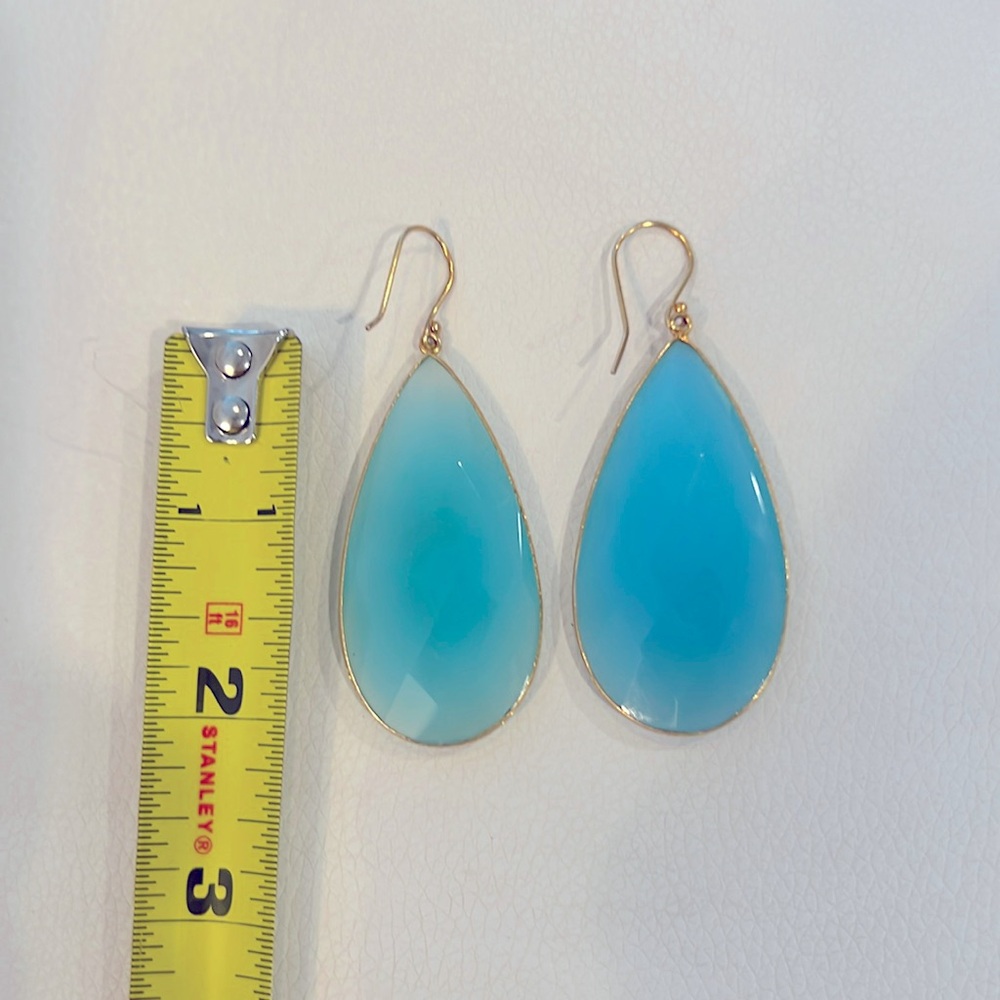 Gold Vermeil Aqua Chalcedony Drop Earrings